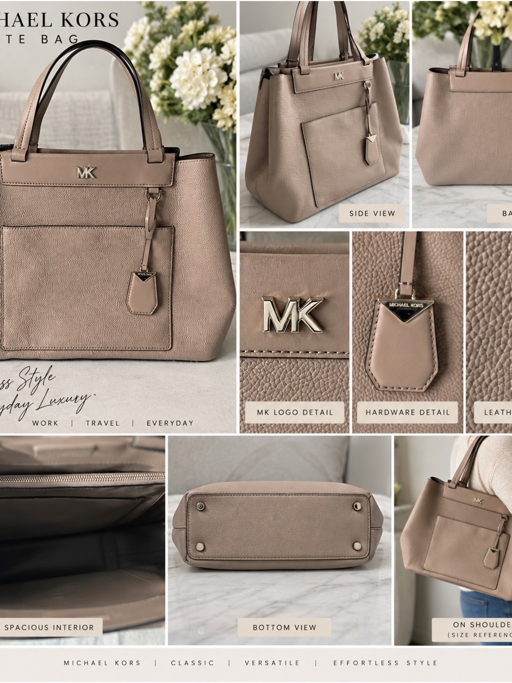 Michael Kors Taupe Pebbled Leather Tote in Neutral Taupe with Gold Hardware